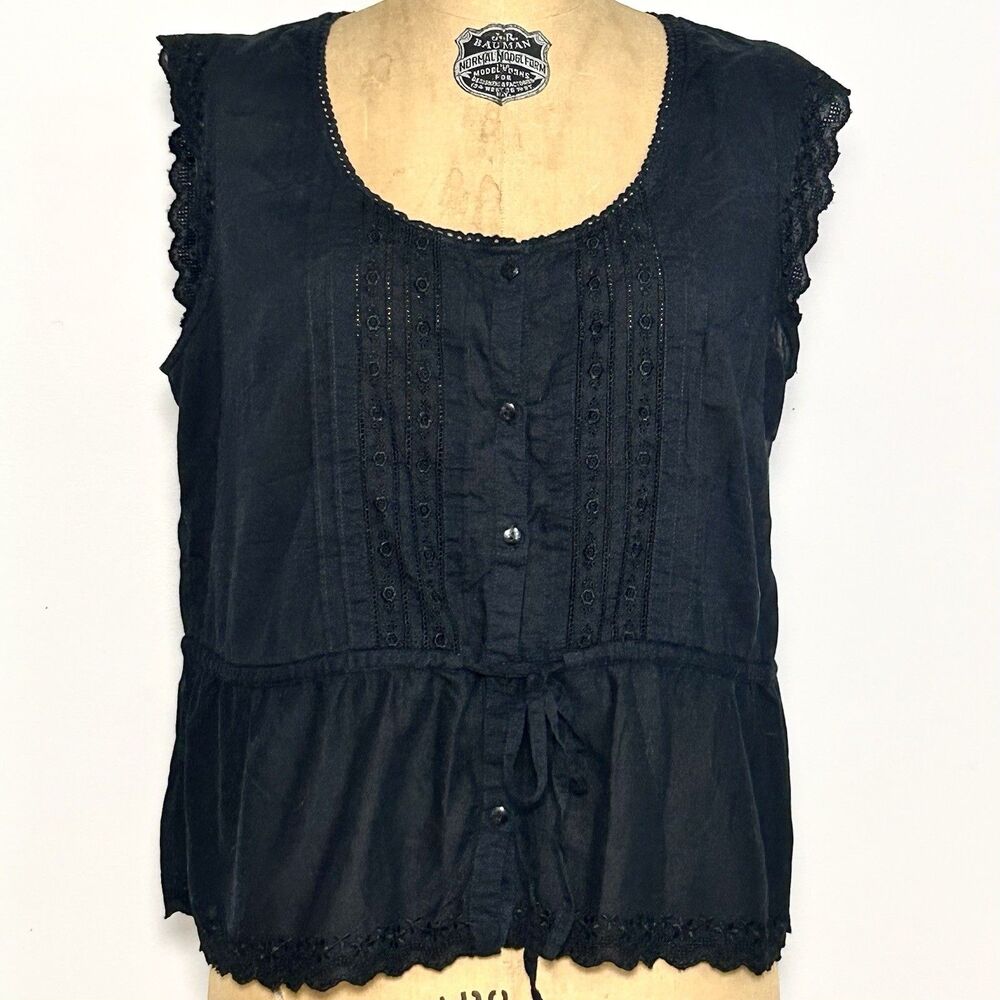H&M Black Sheer Lace Boho Goth Sleeveless Top Womens M Fairy Grunge
